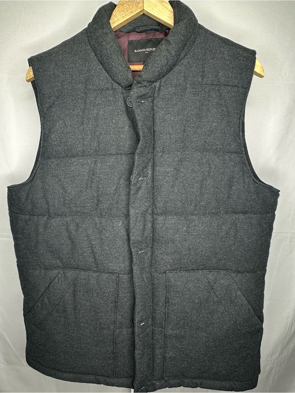 Banana Republic Men's Dark Gray Quilted Wool-Blend Vest